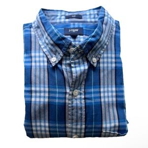 J.Crew Mens Blue Plaid Slim Fit Cotton Button Long Sleeve Shirt Medium, EUC